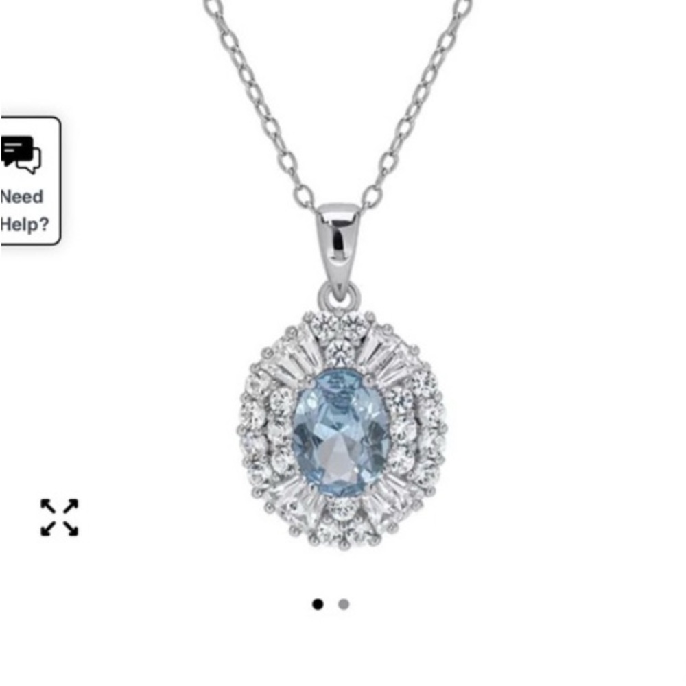 $250 Lab Created Aquamarine and White Sapphire Pendant new in Box